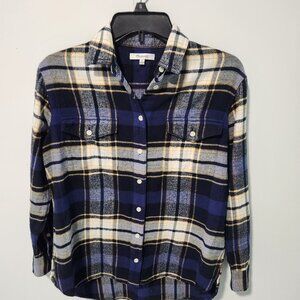 Madewell Women's Blue Gold Plaid Long Sleeve Flannel Button Down Shirt XS